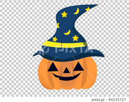魔女の帽子を被ったハロウィンのかぼちゃ。ハロウィーン イラスト 94235727