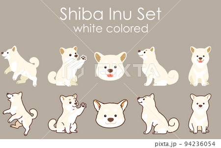 シンプルで可愛い白い柴犬のイラストセット　主線あり・なし 94236054