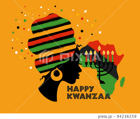 Greeting card for Kwanzaa with African women. Vector illustration. Happy Kwanzaa decorative greeting card. seven kwanzaa candles in vector. Greeting card for Kwanzaa with African women. Vector illustration. Happy Kwanzaa decorative greeting card. seven kwanzaa candles in vector. 94236259
