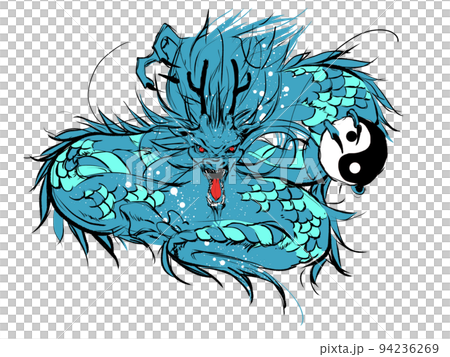 陰陽玉を手に吠える青龍 94236269