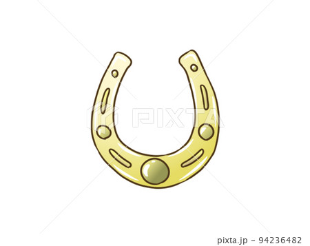 装飾が入ったゴールドの馬蹄　黒い枠線あり 94236482