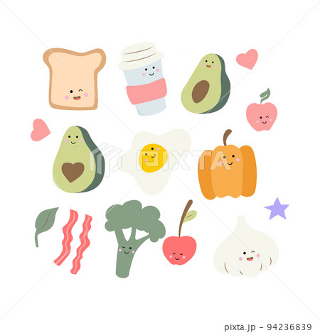 Cute food - broccoli, toast egg end garlic 94236839
