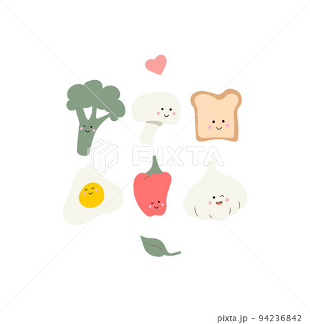 Cute food - broccoli, toast egg end garlic 94236842