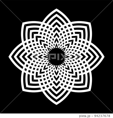 Abstract Geometric Circle Pattern. White Lacy Design Element on Black Background. Abstract Geometric Circle Pattern. White Lacy Design Element on Black Background. 94237678