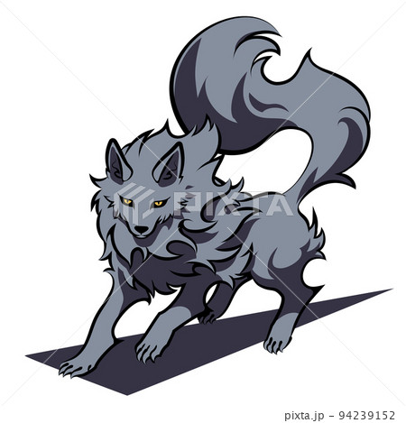前を見据える黒いオオカミのイラスト素材