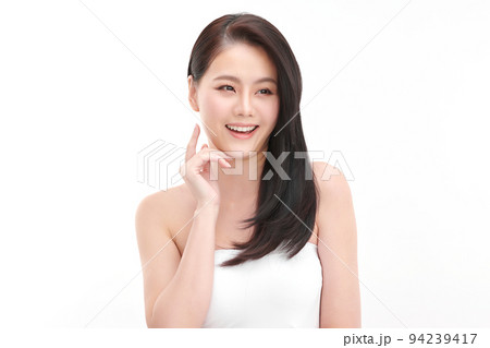 Beautiful young asian woman with clean fresh skin on white background, Face care, Facial treatment, Cosmetology, beauty and spa, Asian women portrait. 94239417