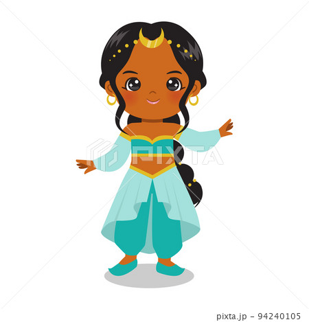 Cute Arabian princess costume. Flat vector cartoon design Cute Arabian princess costume. Flat vector cartoon design 94240105