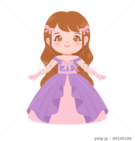 Cute princess in pretty dress clipart. Flat vector cartoon design Cute princess in pretty dress clipart. Flat vector cartoon design 94240106