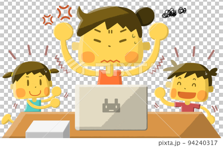 うるさい子供にイライラするテレワーク中のママさん 94240317
