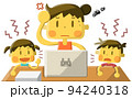 うるさい子供にイライラするテレワーク中のママさん 94240318