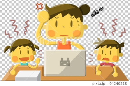 うるさい子供にイライラするテレワーク中のママさん 94240318