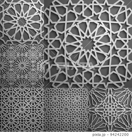 Islamic pattern . Seamless arabic geometric pattern, east ornament, indian ornament, persian motif, 3D. Endless texture can be used for wallpaper, pattern fills, web page background . 94242200