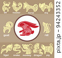 Chinese zodiac signs set. Set consists of silhouette of animals,  94243352