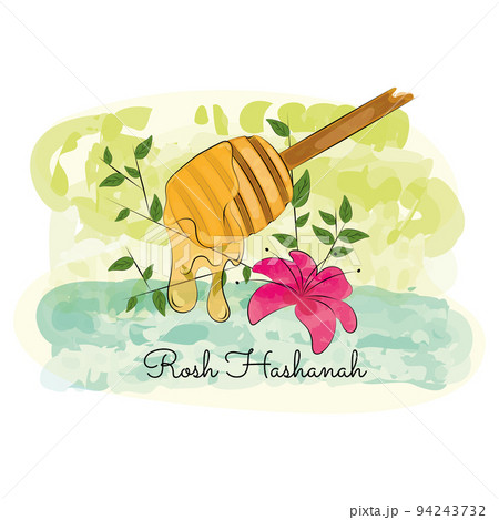 Colored honey stick with flowers and leaves Rosh Hashanah Vector 94243732