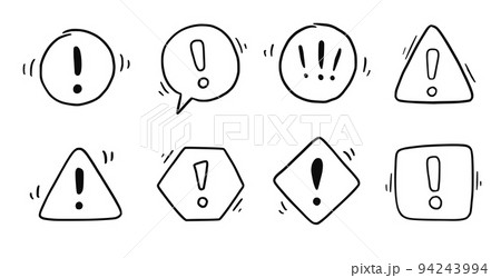 Hand drawn exclamation mark, alert sign set. Scribble doodle exclamation point, warning, hazard sign. Hand drawn sketch danger information sign. Hand drawn exclamation mark, alert sign set. Scribble doodle exclamation point, warning, hazard sign. Hand drawn sketch danger information sign. 94243994