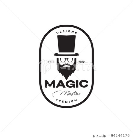 bearded man with magic hat vintage logo design 94244176