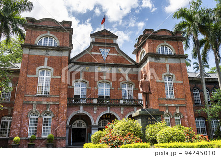 Building view of the Taipei Municipal Jianguo High School in Taiwan. The red brick building was built in 1909 during Japanese rule. 94245010