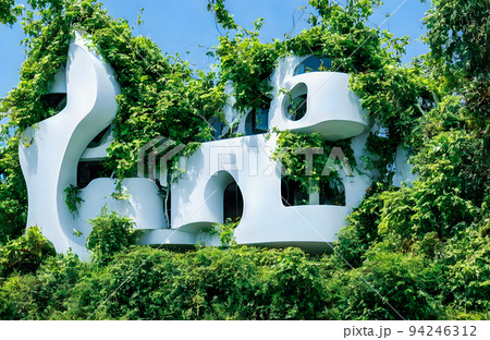 Futuristic eco green house. Fantasy architecture. 3d Illustration Futuristic eco green house. Fantasy architecture. 3d Illustration 94246312