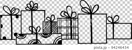 black graphic drawings of different gift boxes with bows, isolated element, decor black graphic drawings of different gift boxes with bows, isolated element, decor 94246434