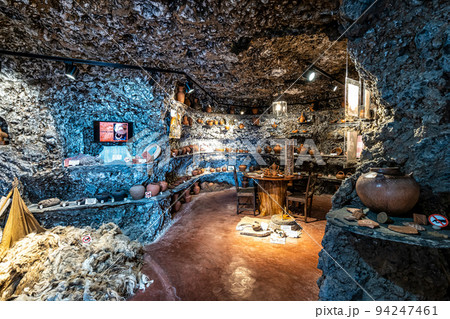 Interiors of the caves in Museo Etnografico Casas Cuevas at Artenara, Gran Canaria, Spain Interiors of the caves in Museo Etnografico Casas Cuevas at Artenara, Gran Canaria, Spain 94247461