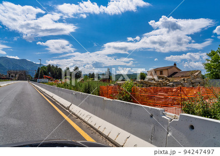 The center of Amatrice at July 2020 after the earthquake of central Italy 2016 The center of Amatrice at July 2020 after the earthquake of central Italy 2016 94247497