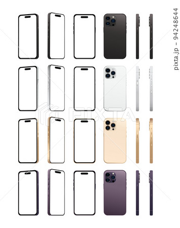 Set of 24 pcs novelty modern smartphone 14 PRO, original colors, templates for advertising - Vector 94248644
