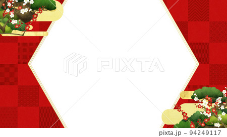 赤い市松模様のフレーム 94249117