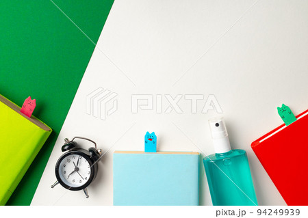 It's time to get back to school. Stationery and alarm clock It's time to get back to school. Stationery and alarm clock 94249939