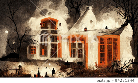 Haunted House with Dark Horror Atmosphere. Haunted Scene House. Haunted House with Dark Horror Atmosphere. Haunted Scene House. 94251244