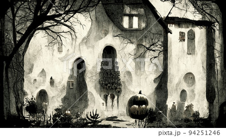 Haunted House with Dark Horror Atmosphere. Haunted Scene House. Haunted House with Dark Horror Atmosphere. Haunted Scene House. 94251246