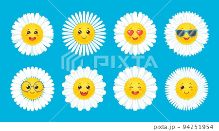 Camomile smile, daisy flowers with cartoonのイラスト素材