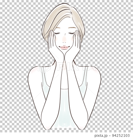 A beautiful middle-aged woman who feels moisture by touching her skin A beautiful middle-aged woman who feels moisture by touching her skin 94252103