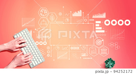 Eco theme with person using computer keyboard 94252172