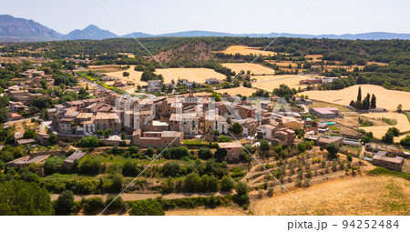 Bird's eye view of Figuerola d'Orcau, Catalonia, Spain Bird's eye view of Figuerola d'Orcau, Catalonia, Spain 94252484