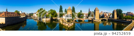 Panoramic view from Barrage Vauban of Ponts Couverts with watchtowers in Strasbourg 94252659
