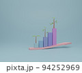Growing bar graph with trees to success process on step. 3d render illustration. 94252969