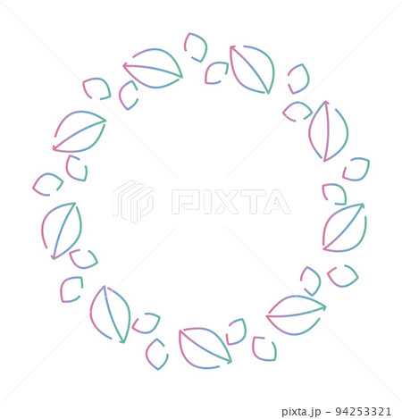 グラデーションカラーの葉っぱの丸い線画フレーム 94253321