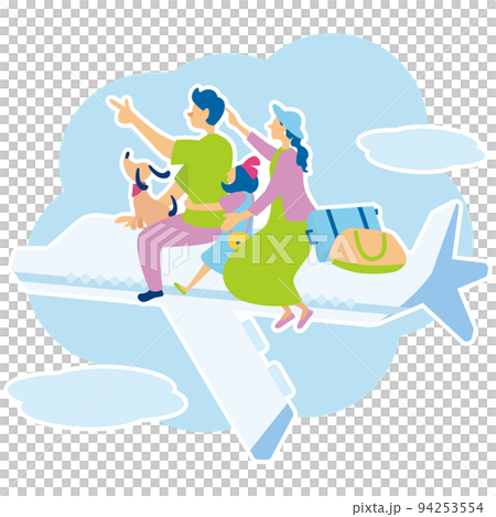 乘飛機旅行的家人和寵物 94253554