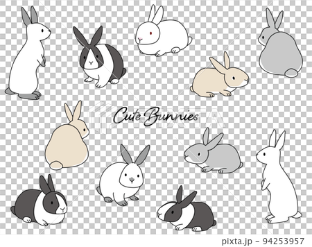 いろいろな種類のウサギのイラストセットのイラスト素材 [94253957