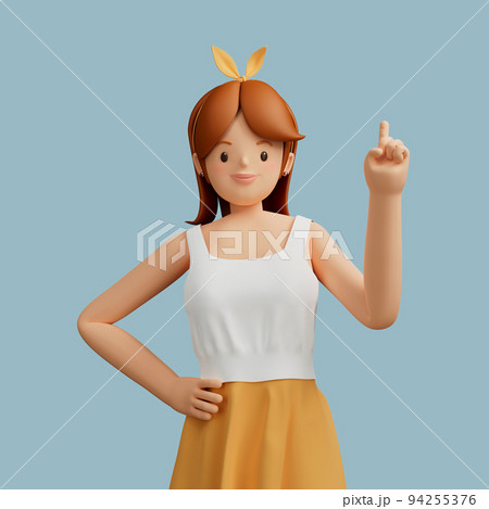 A woman pointing finger at empty space、3D A woman pointing finger at empty space、3D 94255376