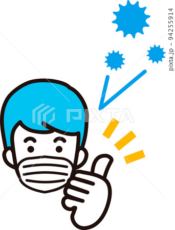 マスク　男性　感染予防　花粉症　ウイルス　病気　花粉　人物　アイコン　シンプル　かわいい　イラスト 94255914