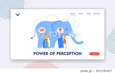 Power of Perception Landing Page Template. Idea, Viewpoint, Impression Concept. Blindfolded People Touching Elephant Power of Perception Landing Page Template. Idea, Viewpoint, Impression Concept. Blindfolded People Touching Elephant 94256407