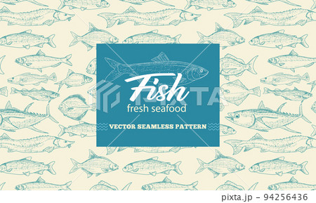 Fish label with seamless pattern Fish label with seamless pattern 94256436