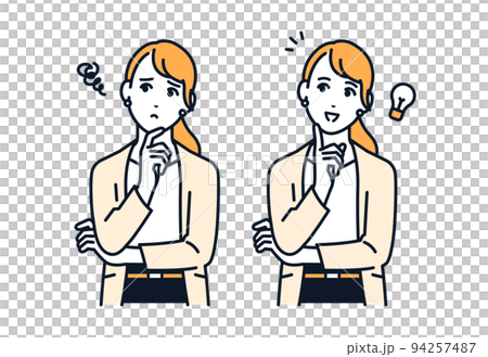 悩みを解決したスーツの女性のベクターイラスト素材 94257487