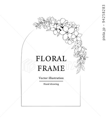 草花の手書きフレームセット。 線画 白黒 草花の手書きフレームセット。 線画 白黒 94258283