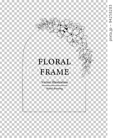 草花の手書きフレームセット。 線画 白黒 草花の手書きフレームセット。 線画 白黒 94258283