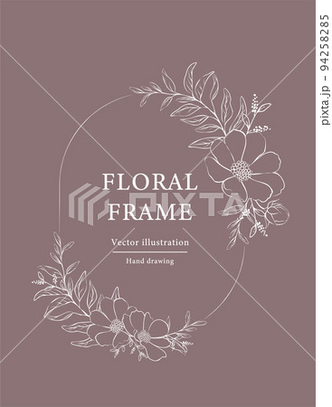 草花の手書きフレームセット。 線画 白色 草花の手書きフレームセット。 線画 白色 94258285