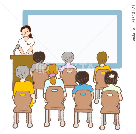 講演会をする精神科看護師と参加者の後ろ姿のイラスト 94258523