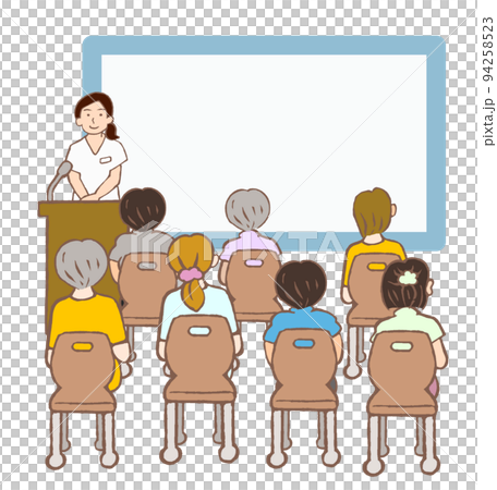 講演会をする精神科看護師と参加者の後ろ姿のイラスト 94258523