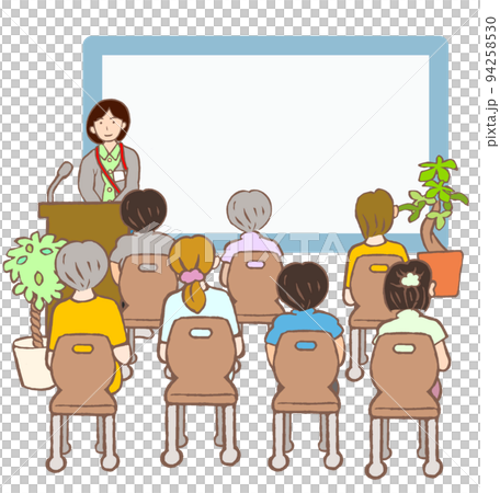 心理健康社會工作者演講的插圖和參與者的背部有樹葉 94258530